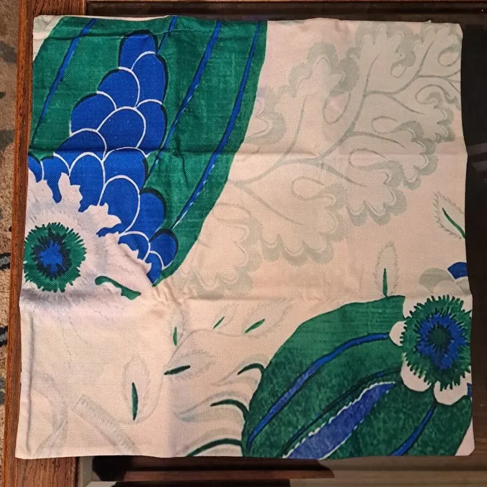 Zippered Blue Green Floral Throw Pillow Case Cover 45cm x45cm